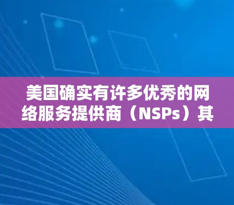 美国确实有许多优秀的网络服务提供商（NSPs）其中包括一些IP代理服务提供商。这些提供商在互联网、数据传输和服务质量方面均有所表现。以下是一些主要的美国IP代理公司