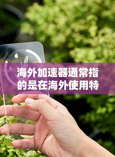 海外加速器通常指的是在海外使用特定的加速技术或工具来提升网络速度或优化移动应用的下载速度。以下是一些可能涉及的方面
